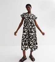 New Look Black Abstract Short Frill Sleeve Midi Smock Dress